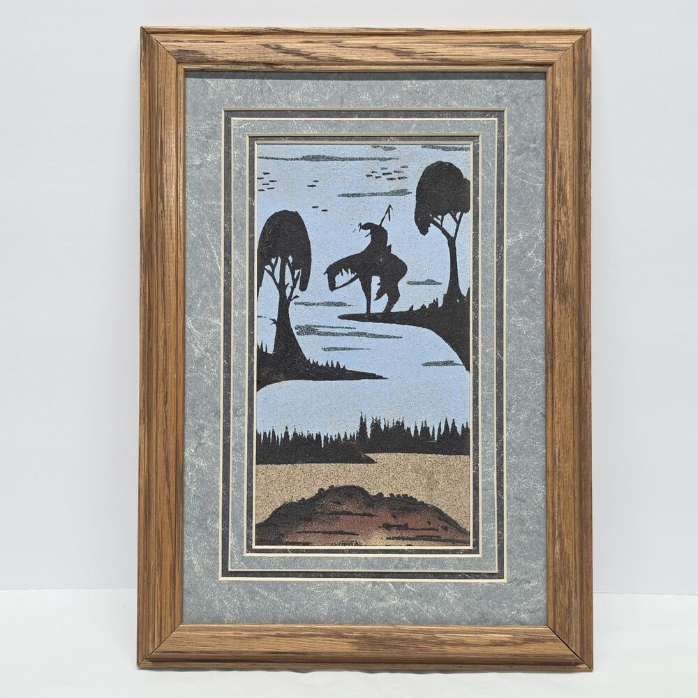 Vintage Yazzie Navajo Sand Painting Art 'End Of The Trail' Signed 13.5" x 9.5"